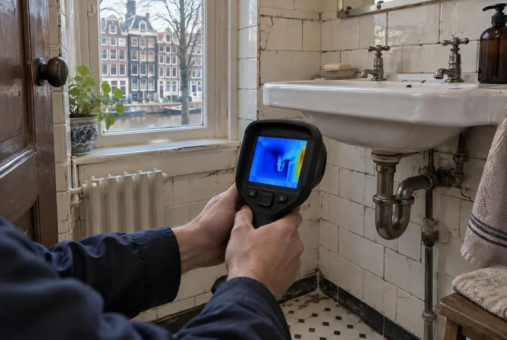 Lekdetectie Rijswijk – badkamer met oude leidingen achter de tegels
