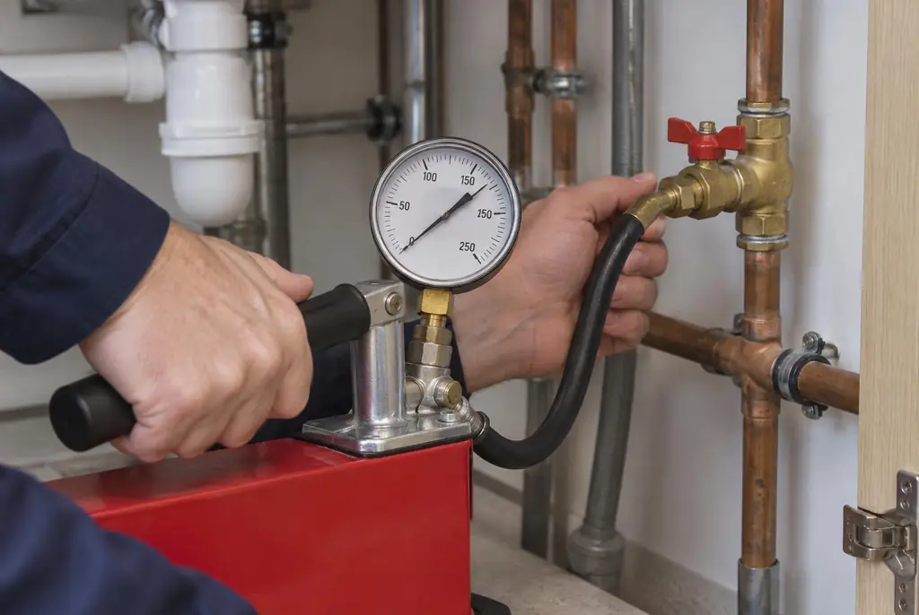 Lekdetectie Rijswijk – druktest op een waterleiding met een manometer