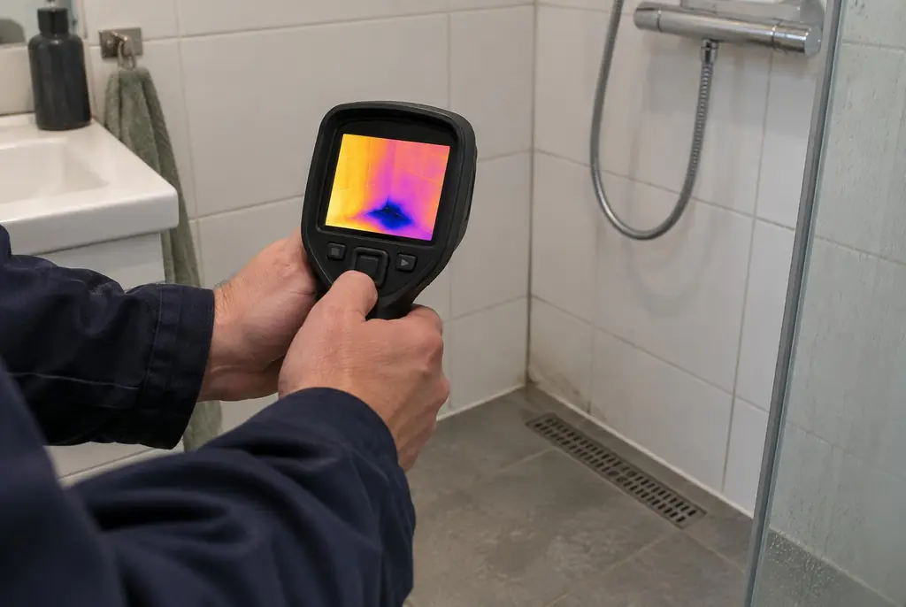 Lekdetectie Rijswijk – lekdetectiespecialist met warmtebeeldcamera in een badkamer